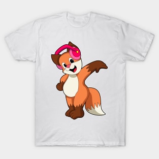 Fox at Music with Headphone T-Shirt